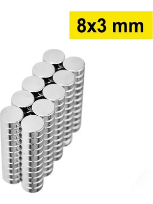 BYZM 10 Adet 8X3MM Yuvarlak Neodyum Mıknatıs Güçlü Nikel Kaplamalı Kaliteli Dayanıklı Magnet