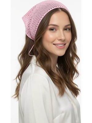 Mollycrush Yazlık File Üçgen Pembe Bandana Örgü Saç Bandı | Bohem Aksesuar