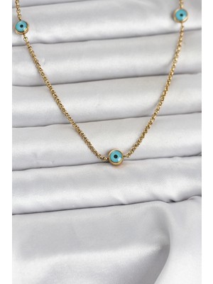 BYZM 316L Çelik Gold Renk Nazarlı Model Kadın Kolye