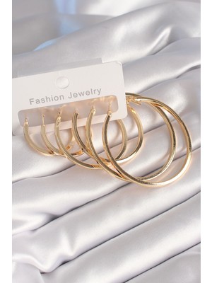 Egecen Pirinç Gold Renk Halka Model Kadın Küpe Seti 5886 - EC001Z-55WVZ0