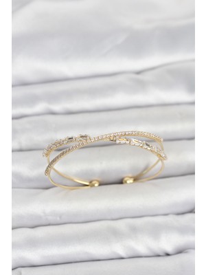 Egecen Pirinç Gold Renk Baget Zirkon Taşlı Kadın Bileklik 5886 - EC001Z-5600I1