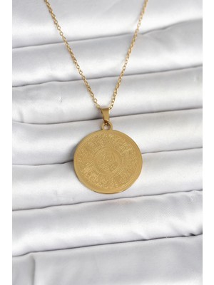 Egecen 316L Çelik Gold Renk Ayetel Kürsi Yazılı Kolye 5886 - EC001Z-55ZTO0