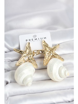 Egecen Doğal Deniz Kabuğu ve Gold Renk Yıldız Model Kadın Küpe 5886 - EC001Z-55ZXF5
