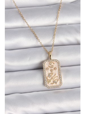 Egecen 316L Çelik Gold Renk Zincir Yengeç Burcu Zirkon Taşlı Kadın Kolye 5886 - EC001Z-55XFE4