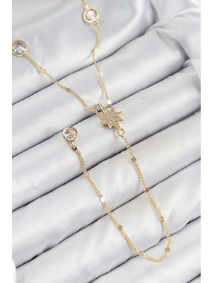 Egecen Pirinç Zirkon Taşlı Kutup Yıldızı Model Gold Renk Y Kolye 5886 - EC001Z-55YL30