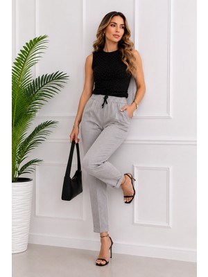 Moda Leyra Kadın Pamuk Havuç Kesim Bağcıklı Pantolon