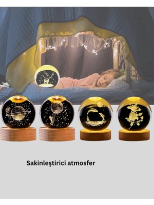 BYZM Doğal Ahşap Standlı Geyik Figürlü Kristal Küre LED Dekoratif Lamba