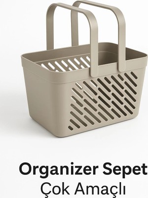 BYZM 2'li Gri Kulplu Organizer Sepet Mutfak Banyo Düzenleyici Taşıma Seti