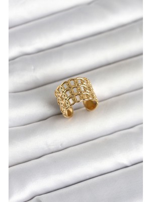 Egecen 316L Çelik Gold Renk Zincir Model Kadın Yüzük 5886 - EC001Z-55ZU18