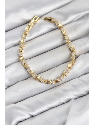 BYZM cm Yıldız Model Zirkon Taşlı Vıp Seri Gold Renk Pirinç Kadın Bileklik