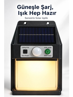 BYZM Güneş Enerjili Sensörlü Solar Aplik Duvar Tipi Dış Mekan Bahçe Balkon Işığı