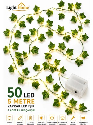 Light Home 5 Metre 50 Led’li Yapay Sarmaşık Peri Işık – Balkon, Bahçe, Oda ve Duvar Dekoru
