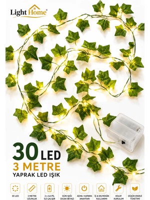 Light Home 3 Metre 30 Led’li Yapay Sarmaşık Peri Işık – Balkon, Bahçe, Oda ve Duvar Dekoru