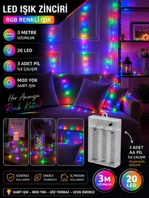 Light Home Kablolu LED Işık Zinciri Renkli Rgb Dekoratif LED Aydınlatma Oda Duvar Yatak Odası Parti Yılbaşı Süsü 3 Metre 20 LED