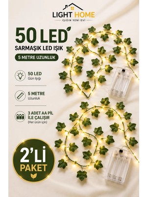 Light Home 2 Adet Yapay Sarmaşık LED Işık Dekoratif Işıklı Sarmaşık LED Oda Duvar Yatak Odası Parti Yılbaşı Dekoru Her Biri 5 Metre 50 LED
