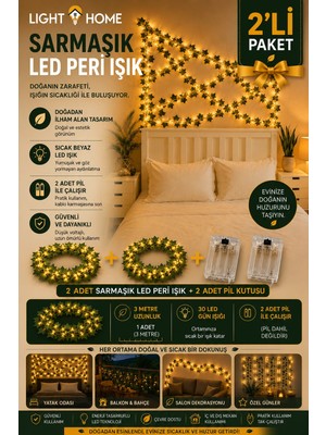 Light Home 2 Adet Yapay Sarmaşık LED Işık Dekoratif Işıklı Sarmaşık LED Oda Duvar Yatak Odası Parti Yılbaşı Dekoru Her Biri 3 Metre 30 LED