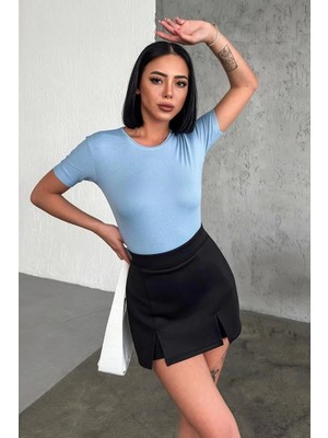Aesco Rahat ve Şık Kısa Kollu Bisiklet Yaka Likralı Viskon Penye Body Bebe Mavisi ( Lisinya )