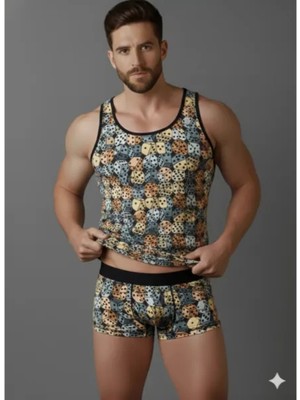 Aesco Erkek Desenli Tank Top Boxer Takımı