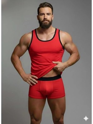 Aesco Erkek Kırmızı Tank Top Boxer Takımı