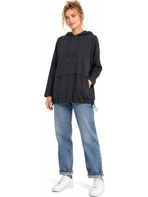 Neden Tekstil Kadın Oversize Kapüşonlu Siyah Sweatshirt