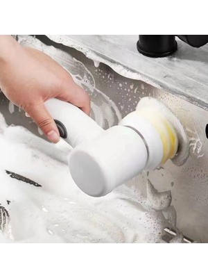 Aesco Magic Brush 5 In 1 Kablosuz Şarjlı Temizlik Fırçası | Çok Amaçlı Döner Başlıklı Elektrikli Banyo, Mutfak ve Fayans Temizleme Seti