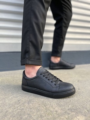 Aesco JY165 Elite Bağcıklı Cilt Erkek Günlük Sneaker Ayakkabı Cst - Siyah