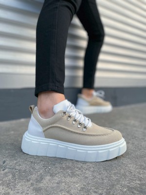 Aesco JY010 Cloud Bağcıklı Süet Erkek Günlük Sneaker Ayakkabı Sbt - Krem/beyaz