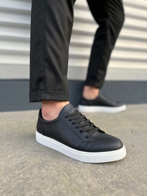 Aesco JY165 Elite Bağcıklı Cilt Erkek Günlük Sneaker Ayakkabı Cbt - Siyah