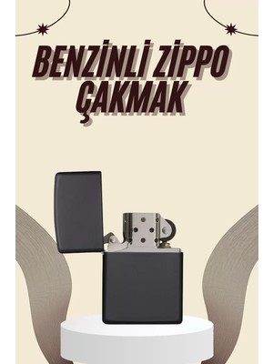 Aesco Çakmak Parlak Siyah Benzinli Çakmak Cep Boy Doldurulabilir