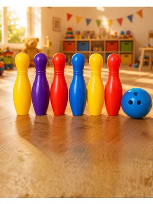 Aesco Renkli Bowling Seti Çocuk Aktivite Oyunu Motor Beceri Geliştirici