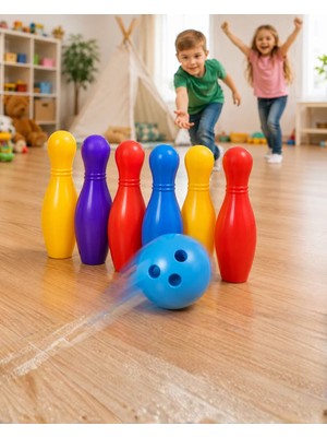 Aesco Çocuk Bowling Seti Renkli Top ve 6 Kuka Içeren Eğitici Oyun