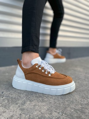 Aesco JY010 Cloud Bağcıklı Süet Erkek Günlük Sneaker Ayakkabı Sbt - Taba/beyaz