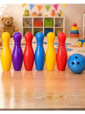 Aesco Renkli Çocuk Bowling Oyunu 6 Kukalı Eğitici Eğlence Seti