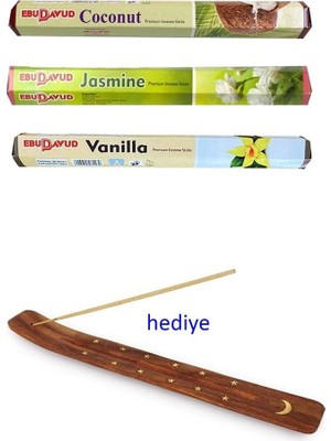 Aesco 3 Paket 20 Çubuklu Tütsü Jasmine - Coconut - Vanilla - Kayık Hediyeli