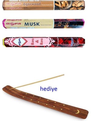 Aesco 3 Paket 20 Çubuklu Tütsü Musk - Wood - Red Rose - Kayık Hediyeli