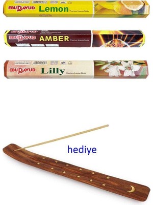Aesco 3 Paket 20 Çubuklu Tütsü Limon - Amber - Lilly - Kayık Hediyeli