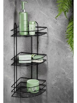 Aesco Köşelik Banyo 3 Raflı Siyah Metal ROYALEKS-56574