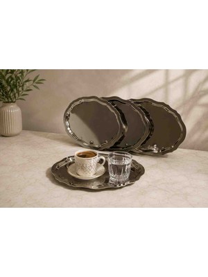 Sunvera Çelik 6'lı Mini Oval Dalgalı Gümüş Paslanmaz Çelik Sunum Tepsisi 16X22 cm – Aynalı Çay Kahve Servis Tepsisi – Lokum Çikolata Ikram Tepsisi – Dekoratif Servis Tepsisi