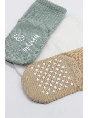 Aesco Mey Ithalat®   Basic Kaymaz Penye Soket Çorap 3'lü BS10107 Nil Ekru Bej
