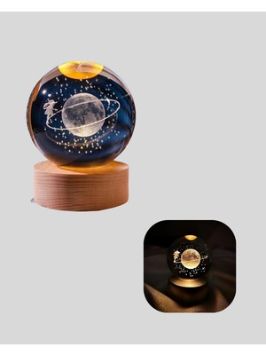 Aesco Mey Ithalat® Sarı Işıklı Dekoratif Cam Küre Kız Figürlü Ahşap Standlı