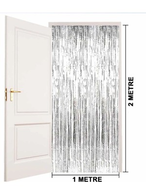 Aesco Mey Ithalat® Gümüş Renk Ekstra Metalize Parlak Saçaklı Arka Fon Perde Ithal  1x2 Metre