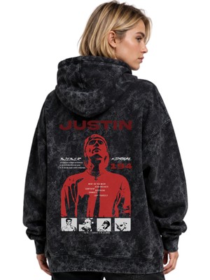 Sevbano Justin Bieber Şarkıcı Baskılı Unisex Oversize Yıkamalı Premium Hoodie Sweatshirt