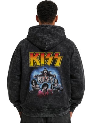 Sevbano Kiss Rock Metal Müzik Grubu Baskılı Unisex Oversize Yıkamalı Premium Hoodie Sweatshirt