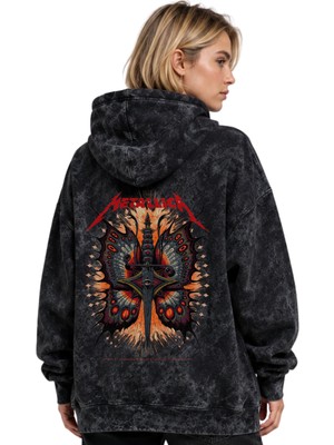 Sevbano Metallica Rock Metal Müzik Grubu Baskılı Unisex Oversize Yıkamalı Premium Hoodie Sweatshirt