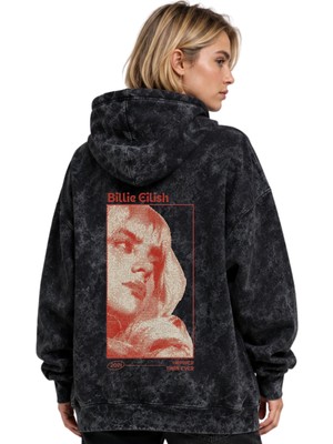 Sevbano Billie Eilish Şarkıcı Baskılı Unisex Oversize Yıkamalı Premium Hoodie Sweatshirt