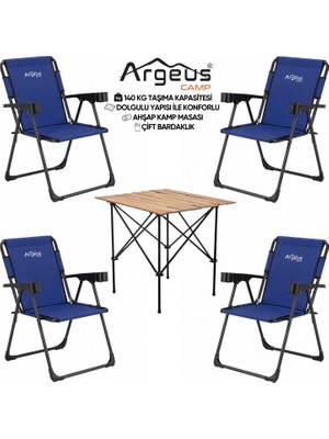 Asyaink 4 Adet Katlanır Kamp Sandalyesi ve Ahşap Masa Seti - Rock Plus - Lacivert - 3736 gr