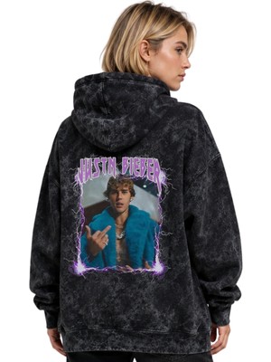 Sevbano Justin Bieber Şarkıcı Baskılı Unisex Oversize Yıkamalı Premium Hoodie Sweatshirt