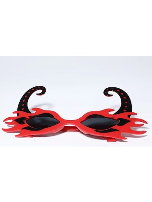 Uravas Store Siyah Boynuzlu Kırmızı Renk Alevli Parti Gözlüğü 21X10 cm
