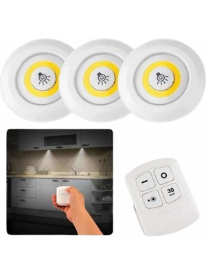 Uravas Store Dolap Işığı Mutfak Rafı Işığı Uzaktan Kumandalı 3 Lü Spot LED Lamba
