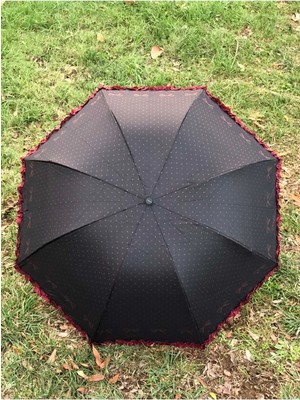 Empressco Şemsiye, Kenar Bordo Fırfır ve Fiyonk Detaylı Siyah Kadın Modeli